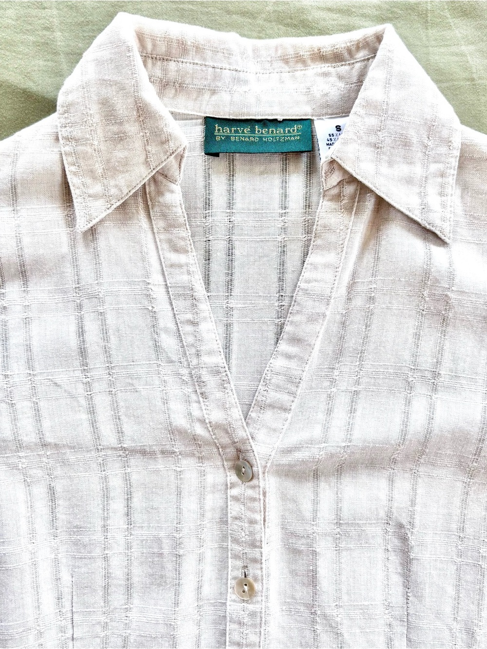 Harve Benard 3/4 Length Sleeve Button-up Shirt, Beige, Size S - Picture 3 of 6
